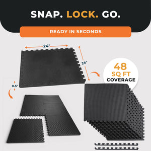 BalanceFrom Fitness 48 Sq Ft Interlocking EVA Foam Exercise Mat Tiles, Black