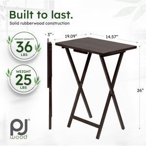 PJ Wood Folding TV Tray Tables with Compact Storage Rack, Espresso, 5 Piece Set
