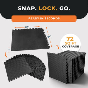 BalanceFrom Fitness 72 Sq Ft Interlocking EVA Foam Exercise Mat Tiles, Black