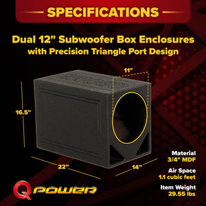Q Power Single 12" Triangle Ported Car Audio Subwoofer Box Enclosure (2 Pack)