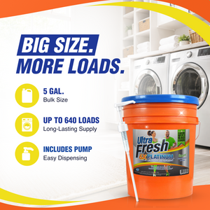 Ultra Fresh 6X Platinum 5 Gallon Sport Laundry Detergent, Up to 640 Loads w/Pump