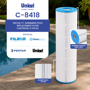 Unicel C-8418 Replacement 200 Sq Ft Swimming Pool Filter Cartridge, 200 Pleats