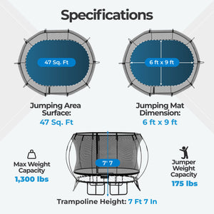 Springfree 6' x 9' Oval Outdoor Backyard Trampoline with FlexiNet and Soft Edge