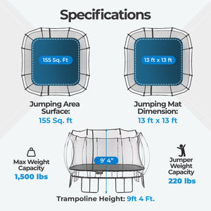 Springfree Trampoline Kids Square 13 Foot Trampoline & FlexrHoop Basketball Game
