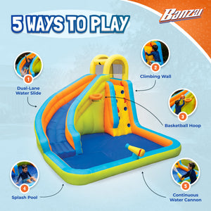 Banzai Splash 'N Blast Kids Outdoor Backyard Inflatable Water Slide Splash Park