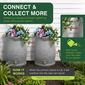 Good Ideas Rain Wizard 50 Gallon Plastic Rain Barrel Urn, Light Granite (2 Pack)