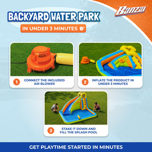 Banzai Splash 'N Blast Kids Outdoor Backyard Inflatable Water Slide Splash Park