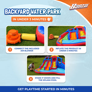 Banzai Hydro Blast Inflatable Play Water Park with Slides and Water Cannons
