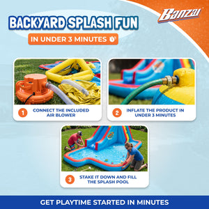 Banzai Slide N' Soak Inflatable Outdoor Kids Splash Pool Water Park Play Center