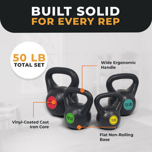 BalanceFrom Fitness Home Gym Vinyl Coated Solid Cast Iron Kettlebell Weight Set