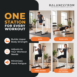 BalanceFrom Multi Function Home Gym Exercise Dip Stand, 500lb Capacity, White