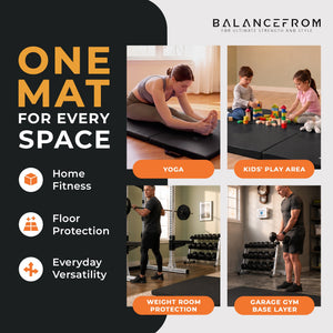 BalanceFrom Fitness GoGym 6x2ft Folding 3 Panel Exercise Mat with Handles, Black