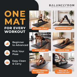 BalanceFrom Fitness GoYoga 71x24in Anti Tear Exercise Yoga Mat with Strap, Black