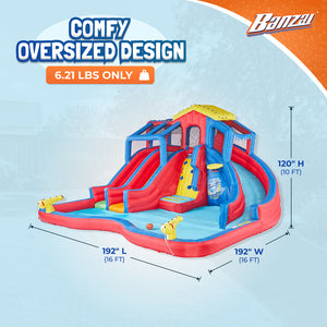 Banzai Hydro Blast Inflatable Play Water Park with Slides and Water Cannons