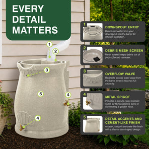 Good Ideas Rain Wizard 50 Gallon Plastic Rain Barrel Urn, Sandstone (3 Pack)