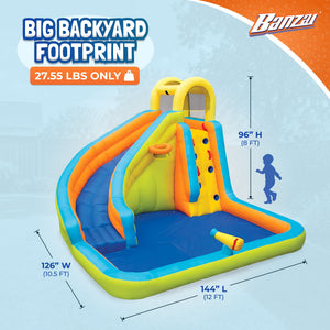 Banzai Splash 'N Blast Kids Outdoor Backyard Inflatable Water Slide Splash Park