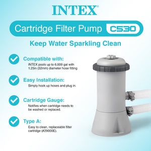 Intex 530 GPH Above Ground Pool Filter Pump & A/C Filter Cartridge Set, (2 Pack)
