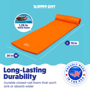 TRC Recreation Splash 1.25" Thick Foam Swimming Pool Float Mat, Sunset Orange
