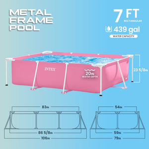 Intex 84" x 23.62" Outdoor Rectangular Frame Above Ground Swimming Pool, Pink