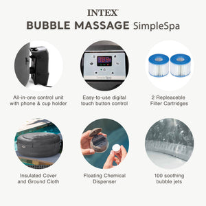 Intex SimpleSpa Bubble Massage 4 Person Inflatable Hot Tub with Insulated Cover