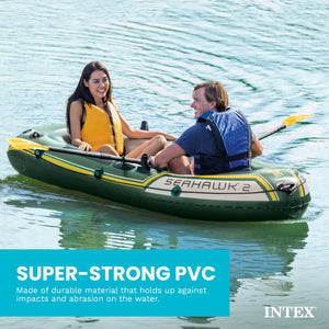 Intex Seahawk 2 Inflatable 2 Person Floating Boat Raft Set with Oars & Air Pump