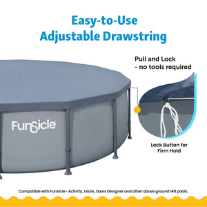 Funsicle 14 Foot Durable Round Pool Cover for Oasis and Activity Pools, Gray