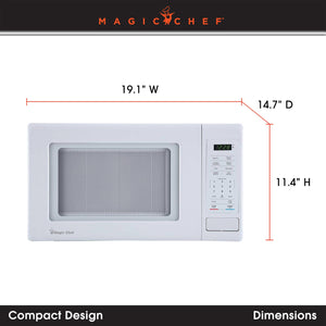 Magic Chef 0.9 Cubic Feet 900W Small Stainless Countertop Microwave Oven, White