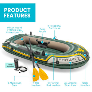 Intex Seahawk 2 Inflatable 2 Person Floating Boat Raft Set with Oars & Air Pump
