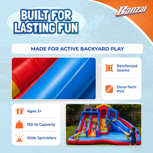 Banzai Hydro Blast Inflatable Play Water Park with Slides and Water Cannons