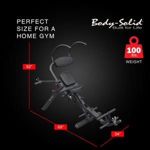 Body Solid Semi Recumbent Ab Bench with Steel Frame for Abs and Obliques, Black