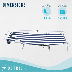 Ostrich Backpack Chaise Folding Lounge Chair w/Storage Bag, Navy Stripe (2 Pack)