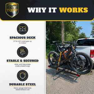 Tow Tuff 62 Inch Steel Cargo Carrier and Bike Rack, Fits All 2 Inch Receivers