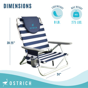 Ostrich On-Your-Back Sand Chair Outdoor Beach Pool Lounge Recliner, Blue Stripe