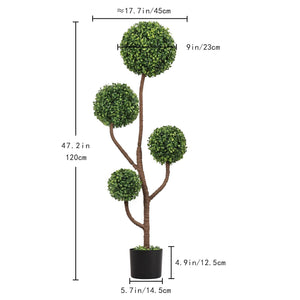 4ft Tall Artificial Boxwood Topiary Tree with Sturdy Planter - Green