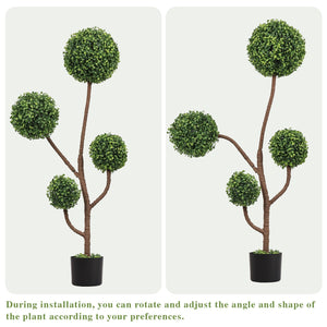 4ft Tall Artificial Boxwood Topiary Tree with Sturdy Planter - Green