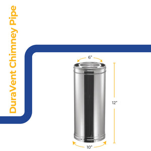 DuraVent DuraPlus Chimney Appliance Pipe, Stainless Steel, Double Wall, 6” x 12”
