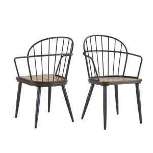 Industrial Inspired Indoor Dining Chair Set with Metal Legs and Birch - Black / Natural