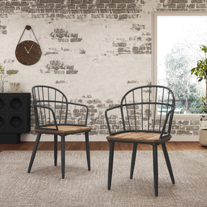 Industrial Inspired Indoor Dining Chair Set with Metal Legs and Birch - Black / Natural