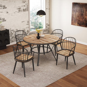 Industrial Inspired Indoor Dining Chair Set with Metal Legs and Birch - Black / Natural