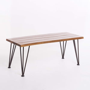 Industrial Iron Coffee Table Set with Teak Finish - Zion Outdoor