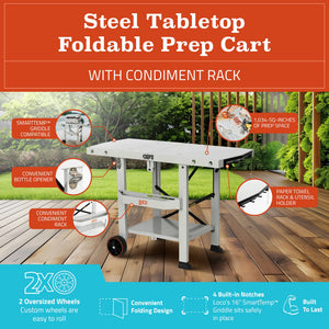 Loco Cookers Steel Tabletop Foldable Prep Cart with Condiment Holder, Chalk - TRAPSKI