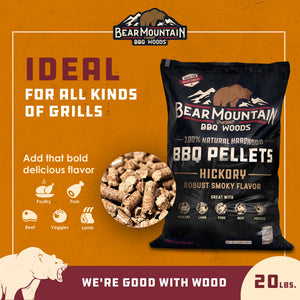 Bear Mountain BBQ Premium All-Natural Hardwood Hickory Smoker Pellets, 20 Pounds - TRAPSKI
