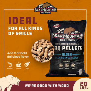 Bear Mountain BBQ 100% Natural Hardwood Alder Sweet Flavor Pellets, 20 Pounds - TRAPSKI