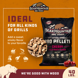 Bear Mountain BBQ Premium All Natural Hardwood Cherry Smoker Pellets, 40 Pounds
