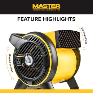 Master Heavy Duty Utility Blower, 3 Speed Portable Floor Fan with Pivot Head