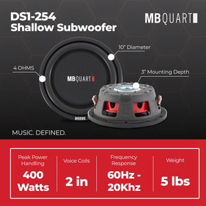 2) MB Quart DS1-254 800 Watt 4 Ohm Shallow Slim Subwoofers Car Truck DVC Subs