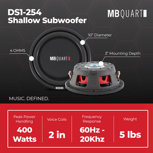 2) MB Quart DS1-254 800 Watt 4 Ohm Shallow Slim Subwoofers Car Truck DVC Subs
