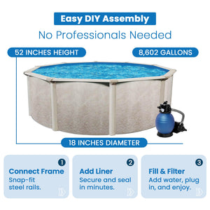 Aquarian Phoenix 18ft x 52in Above Ground Pool w/ Filter, Ladder, Liner, Skimmer