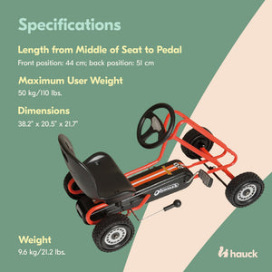 hauck Blizzard Ergonomic Pedal Ride On Go Kart Toy for Boys & Girls Ages 4-8,Red