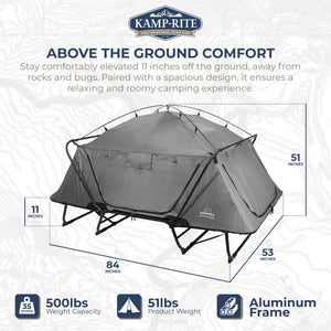 Kamp-Rite Double Quick Setup 2 Person Elevated Cot, Lounge Chair, & Tent, Gray